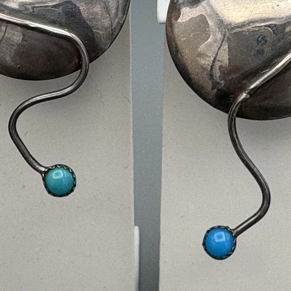 Vintage M.E. Friedman Clip On Earrings Sterling Silver Modernist Turquoise